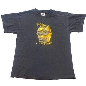 Vintage Trick or Treat Shirt Adult Extra Large Black Gold Skull Grunge 90s Mens‎